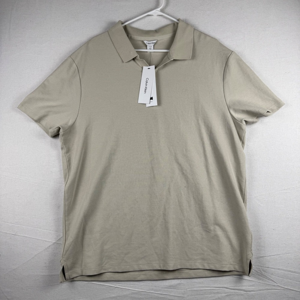 Calvin Klein Mens Unbleached Beige Short Sleeve Polo Shirt XL SP40609880 4L0041X